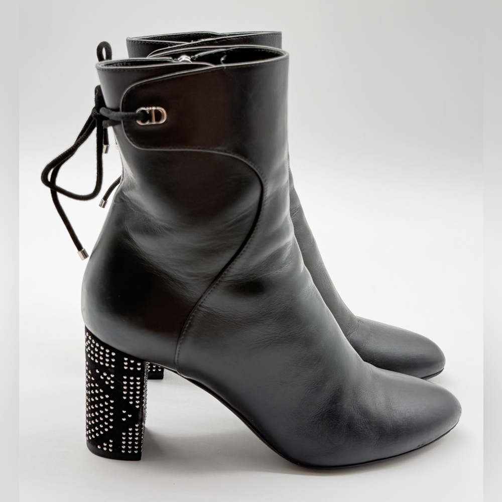 Christian Dior Stellar Ankle Boots Black Leather Studded Accent Heels EU 38 US 8 - Picture 5 of 14